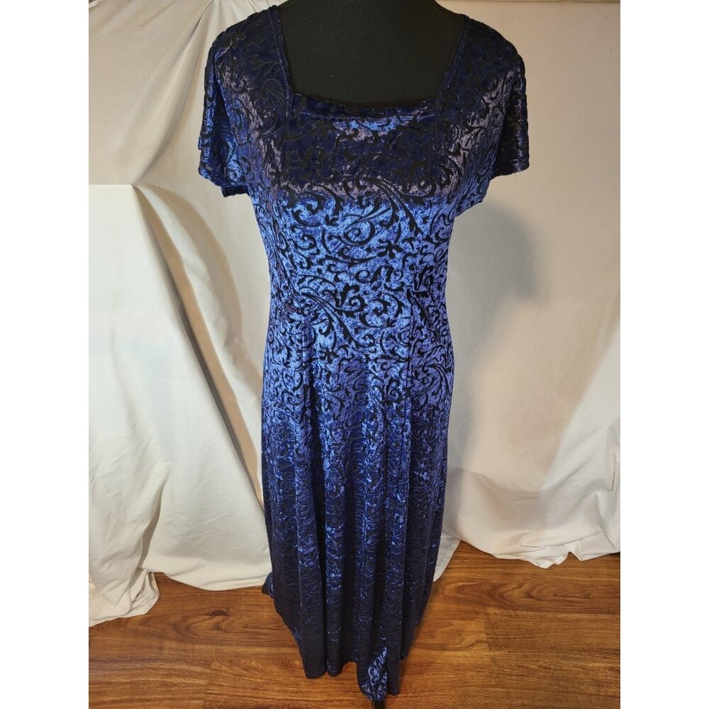 Vintage Colesce Couture Lingerie Size M Navy Blue Burn Out Long Gown Read